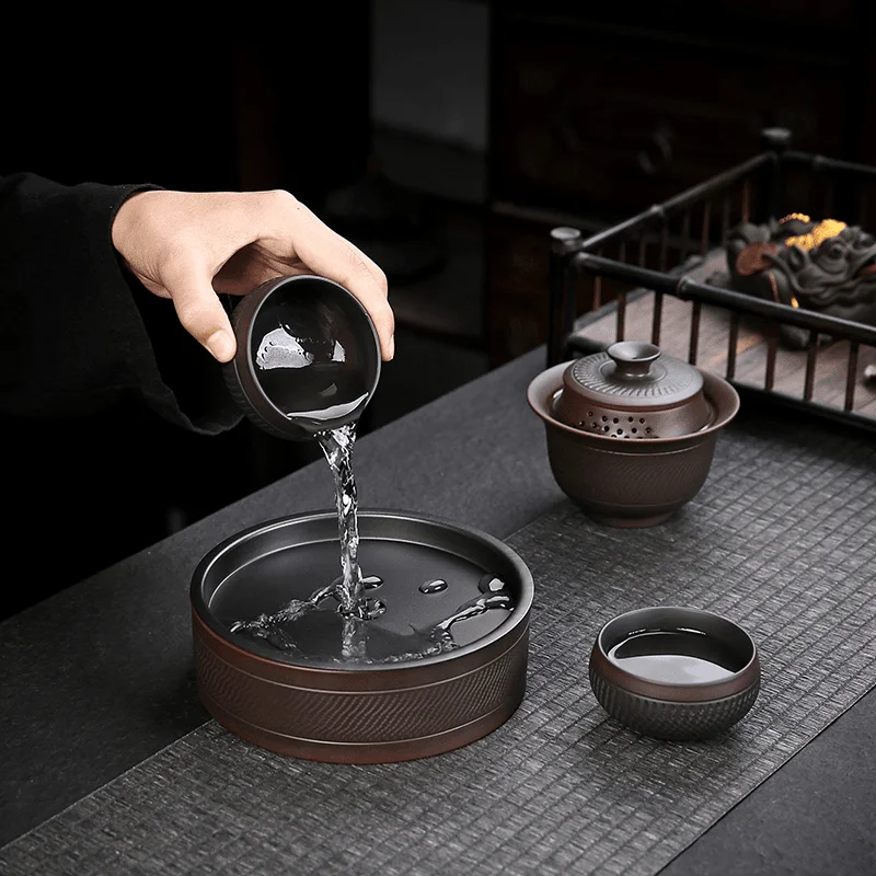 Jianshui Purple Pottery Gaiwan Ceramic Handmade Household Kung Fu Tea Set Tea Bowl Cup Maker Ceremony Tureen tea set