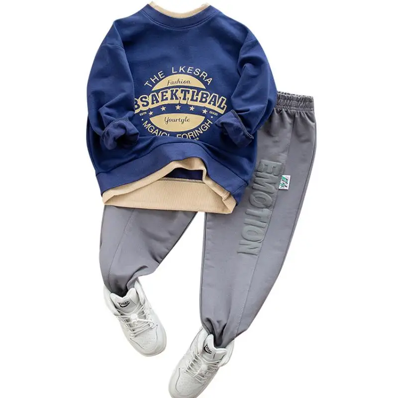 

Children's Set 2022 Spring and Autumn Boys' Letter Loose Casual Sports Sweater Set Girls' Fashion Baseball Two Piece Set3-12Y