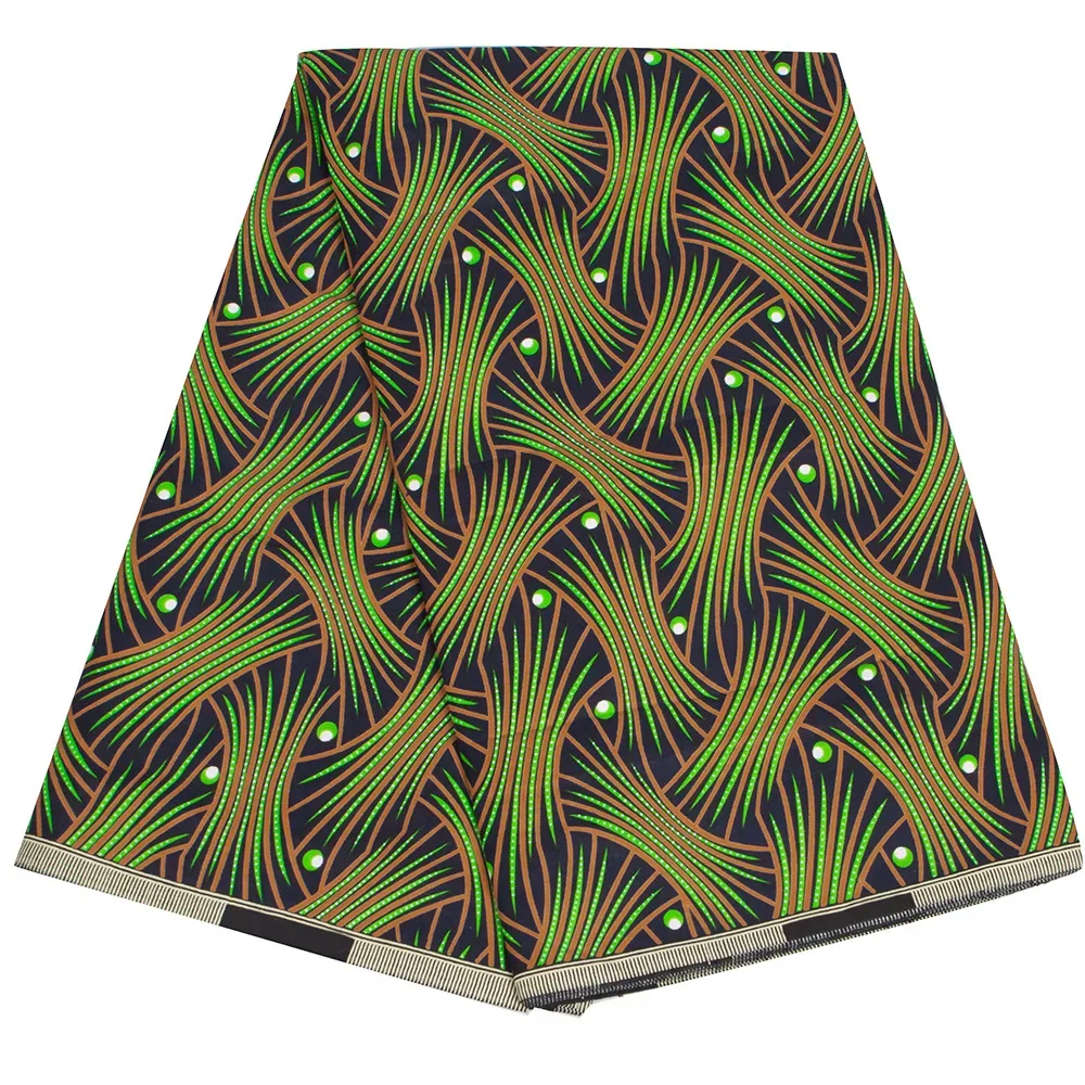 AnkaraWax African Fabric Green Geometric Pattern on Printed Wax Dyed Fabric Cotton High Quality Soft Wax 6yard