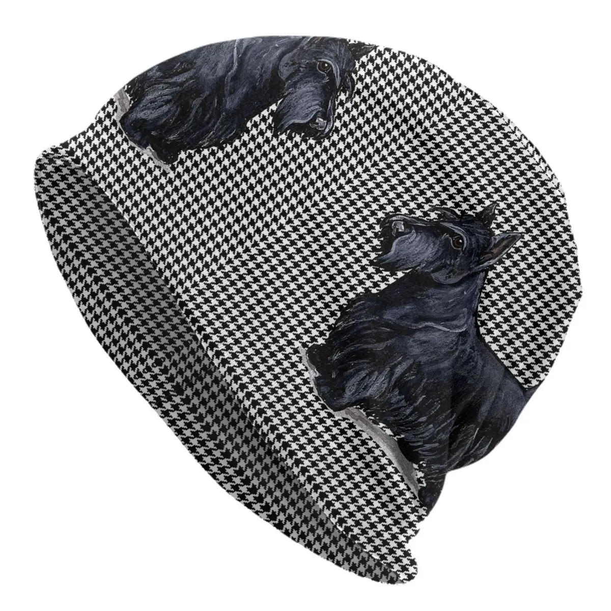 

Scottish Terrier Houndstooth Beanie Cap Unisex Winter Warm Bonnet Homme Knitting Hats Pet Scottie Dog Skullies Beanies Caps