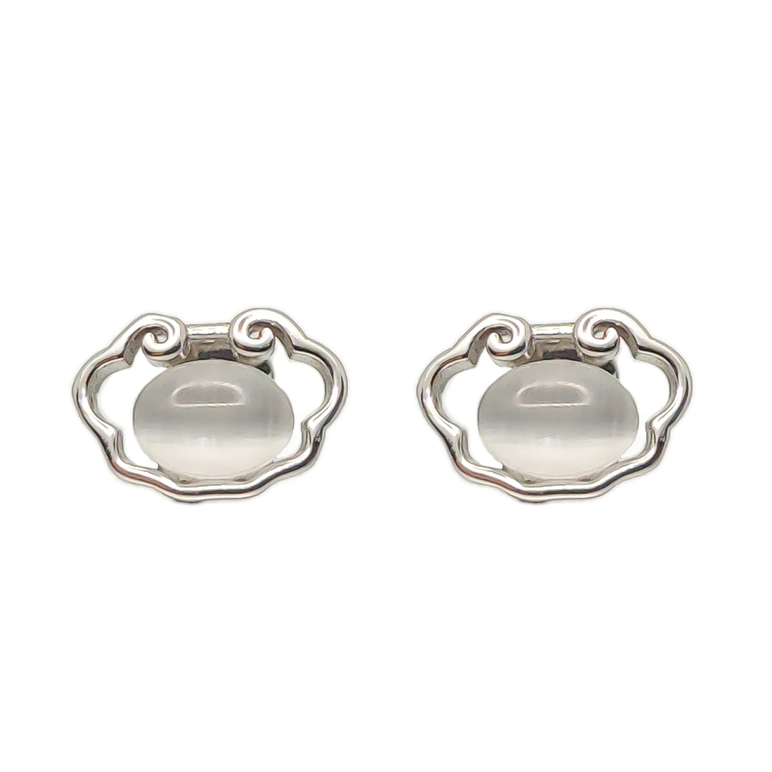 

HESHI Cloud-Shaped Cat Eye Stone Earrings for Women in White Gold-Plated Brass