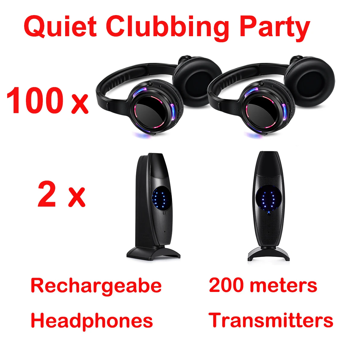 Silent Disco Complete System Rf Led Flashing Wireless Headphones