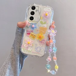 3D Winnie Clear Phone Case with Floral Design and Wrist Strap Cover - Galaxy A04 4G (Flower Cat)