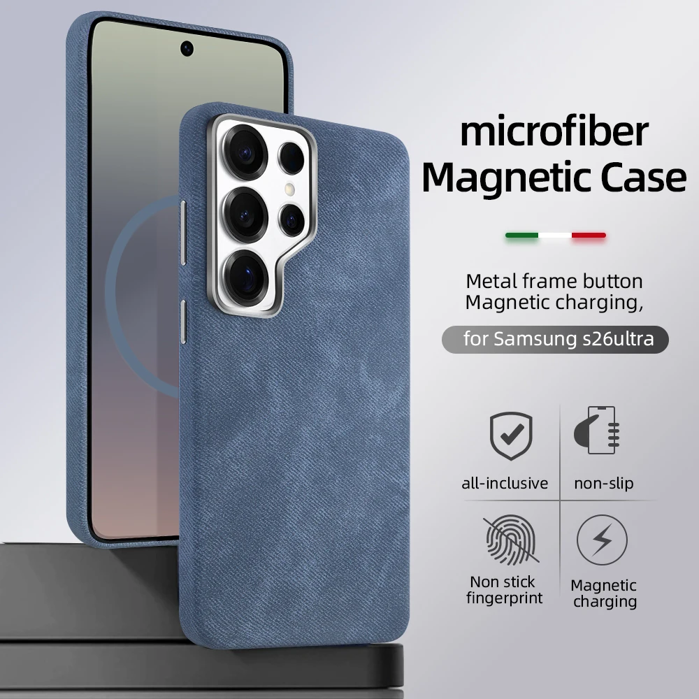 Vietao Microfiber Cell Phone Case with Magnetic Wireless Charging and Metal Camera Lens Protector
