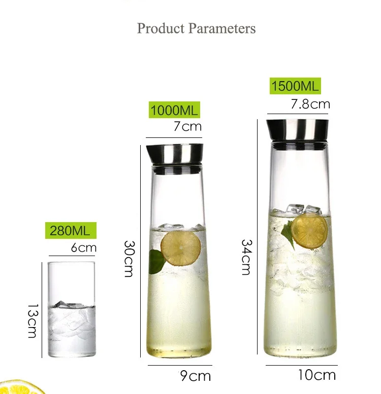 Description Picture 2 of itemThickened Glass Water Bottle with Stainless Steel Lid Cold Jug Pitcher Boiling Home and kitchen Juice