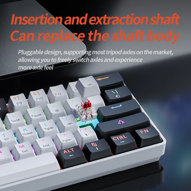 MUCAI MK61 USB Gaming Mechanical Keyboard Red Switch RGB Backlit Hot Swappable 61 Keys Wired Detachable Cable 2