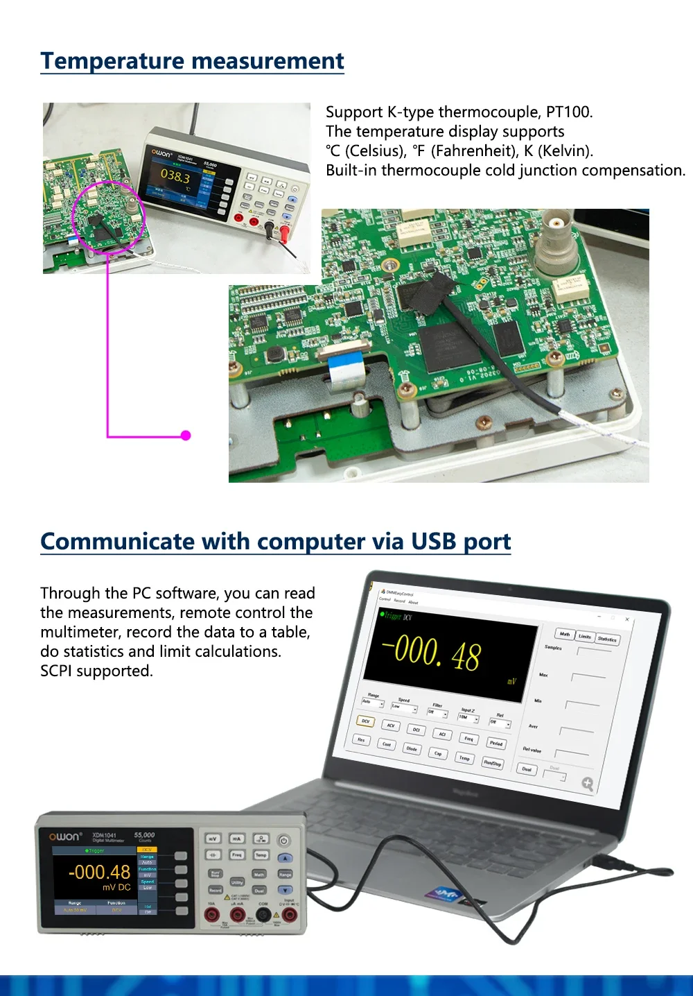 OWON XDM1041/XDM1241 Bench Digital Multimeter 4 1/2 Digits True RMS Current Voltmeter Temperature 3.5" LCD