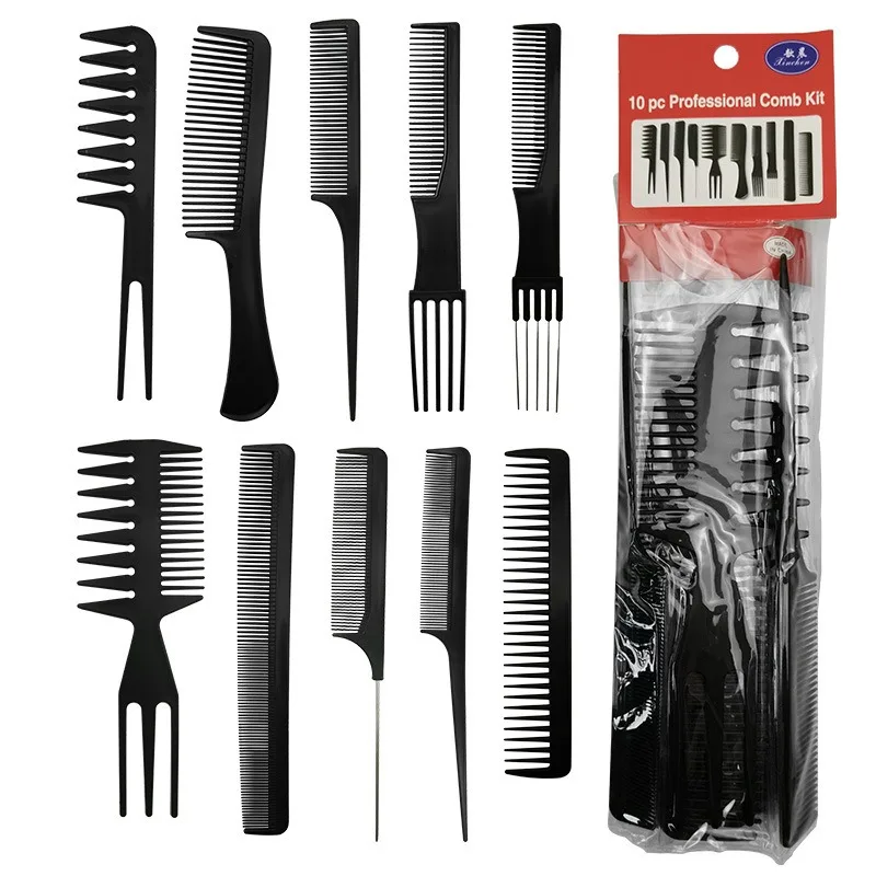 

10-piece Set of Hairdressing Tool Comb Beauty Makeup Plate Hair Comb Highlighter Comb Plastic Smooth Hair Healthy Massage Comb