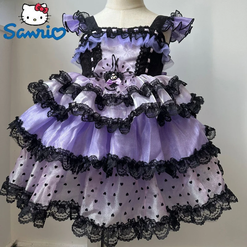 

2023 New Sanrio Kuromi Lolita Dress Kawaii Kids Girl Cosplay Clothing Cute Halloween Birthday Party Role Play Tutu Dress Gift