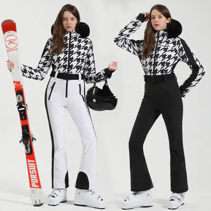 

2024 New One-Piece Ski Suit Women Outdoor Snowboarding Jacket Thickened Warm Slim Jumpsuits Windproof Waterproof Winter Clothing