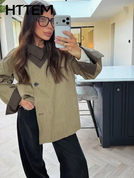 Veste réversible à col montant pour femme, simple boutonnage, manches longues, à carreaux, collection automne 2026, style décontracté, haute couture