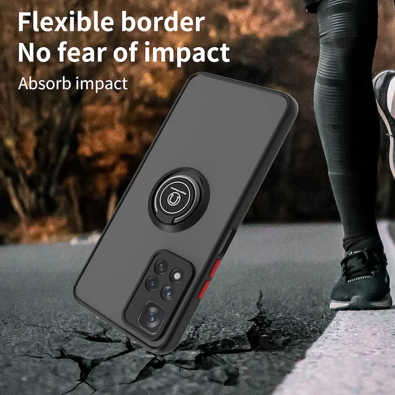 Shockproof Matte Case with Metal Ring Holder - Durable and Stylish Cover