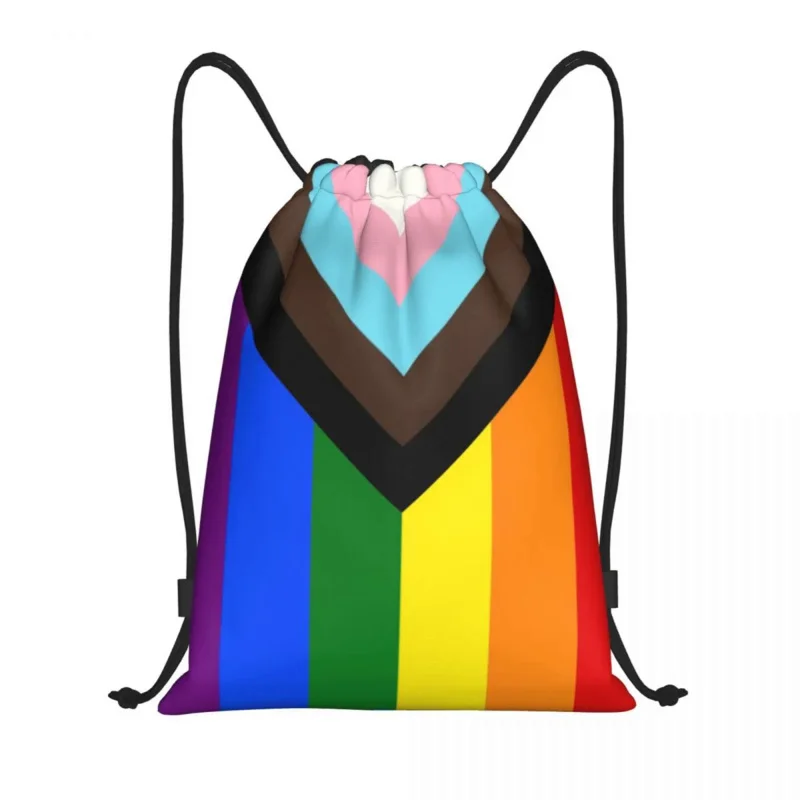 

LGBT Progress Pride Flag Drawstring Backpack Sports Gym Bag for Women Men Gay Pride Training Sackpack