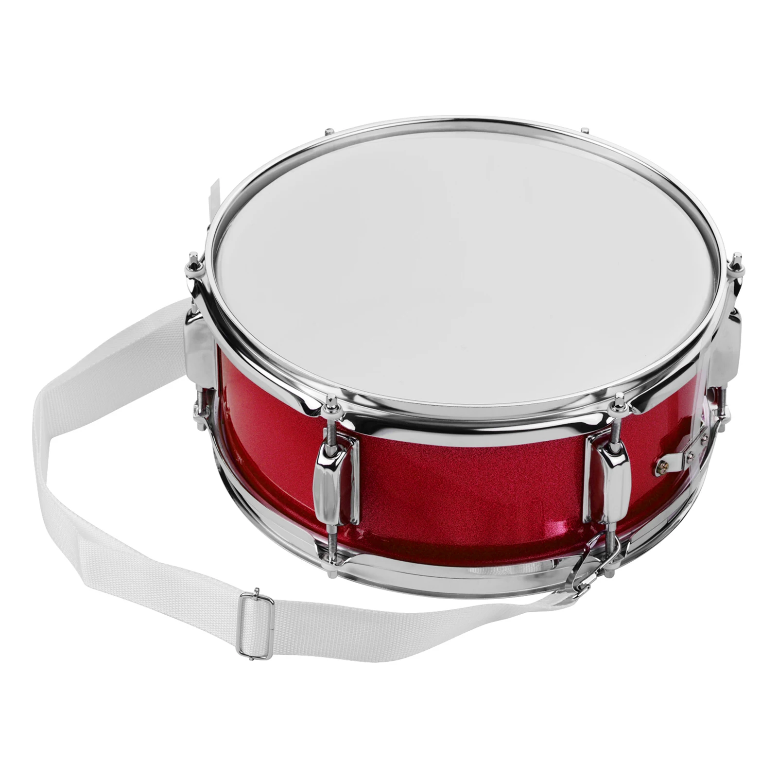 12inch Snare Drum Head with Drumsticks Shoulder Strap Drum Key for Student Band Red Color