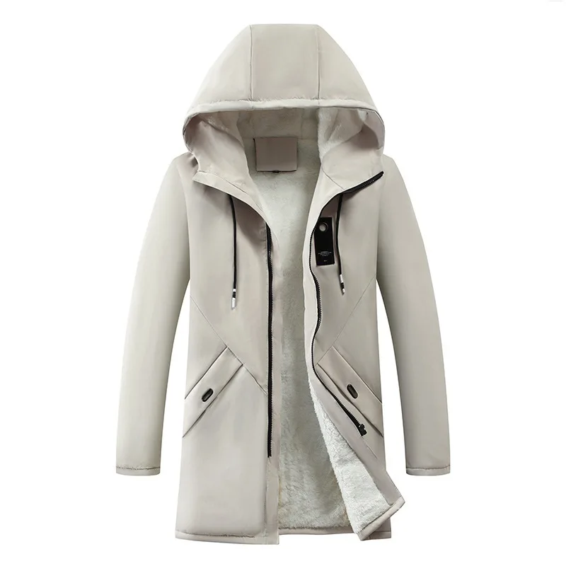 Parkas Jackets for Men Long Hooded Coat Winter New Warm Thick Fleece Parkas Jacket Mens Cotton Windproof Solid Color Coats