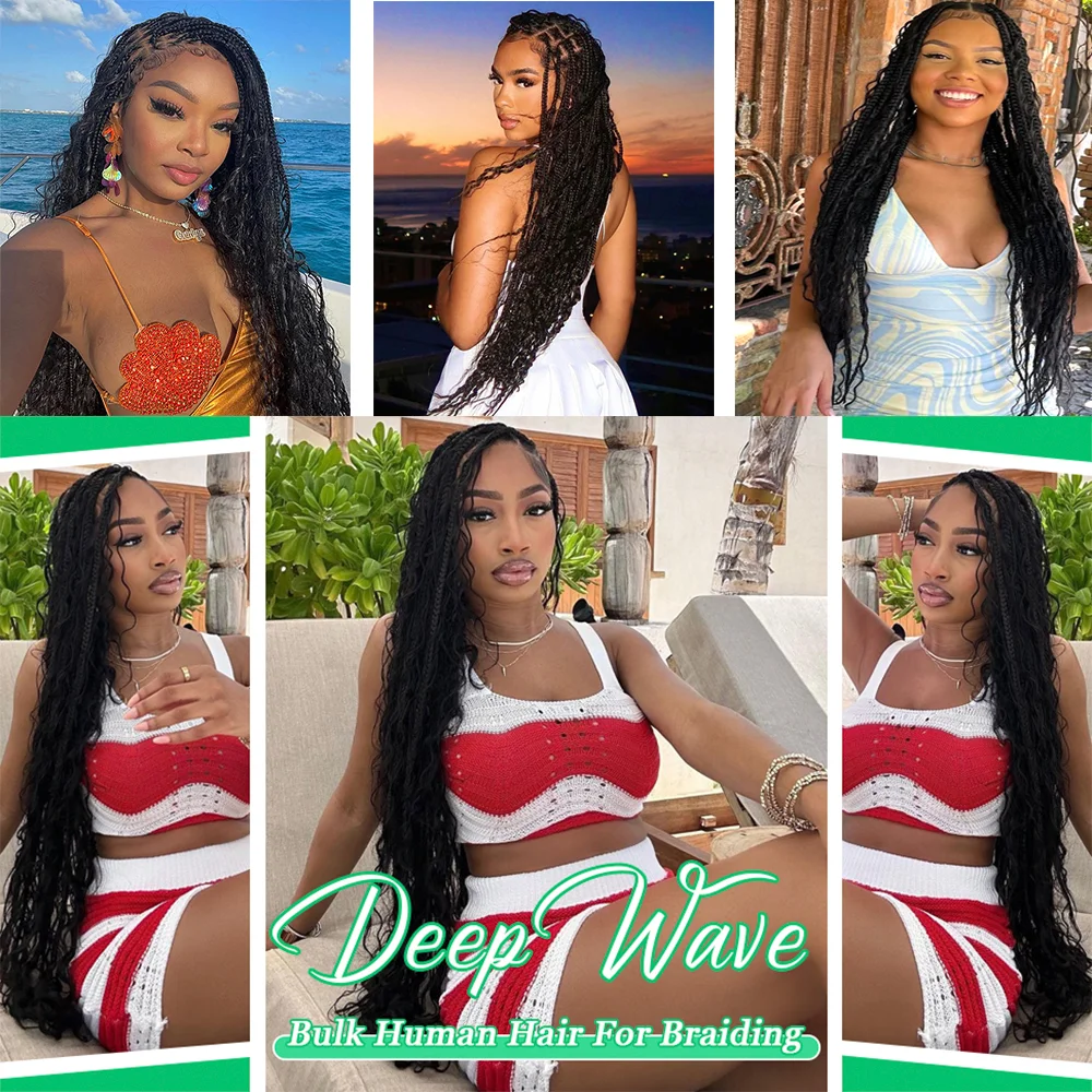 18 inch human braiding hair 2 Bundle 100g Deep Wave Bulk Human Hair for Braiding No Weft 10A Curly Bulk Curly