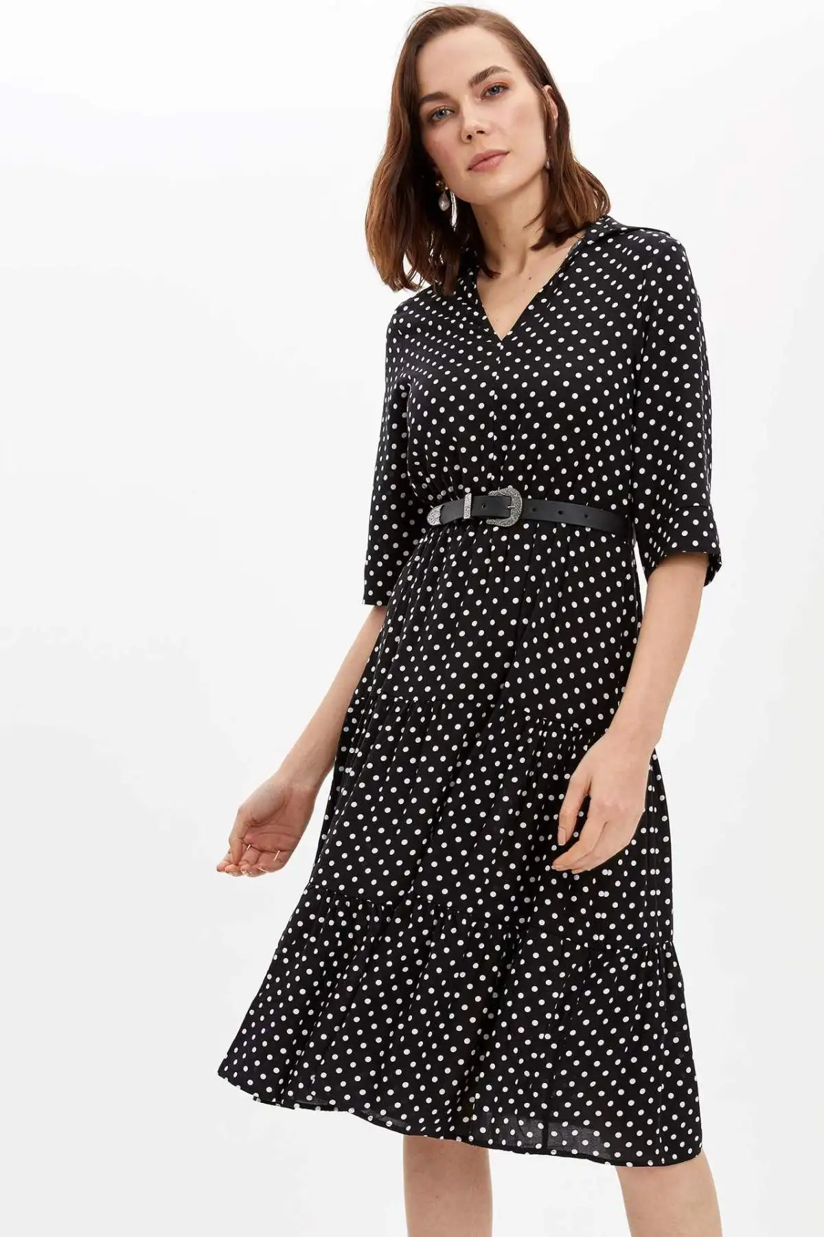 DeFacto Spring Woman Dress Polka Dot Pattern Shirt Neck Elegant Sexy Fashion-M9183AZ20SP | Женская одежда