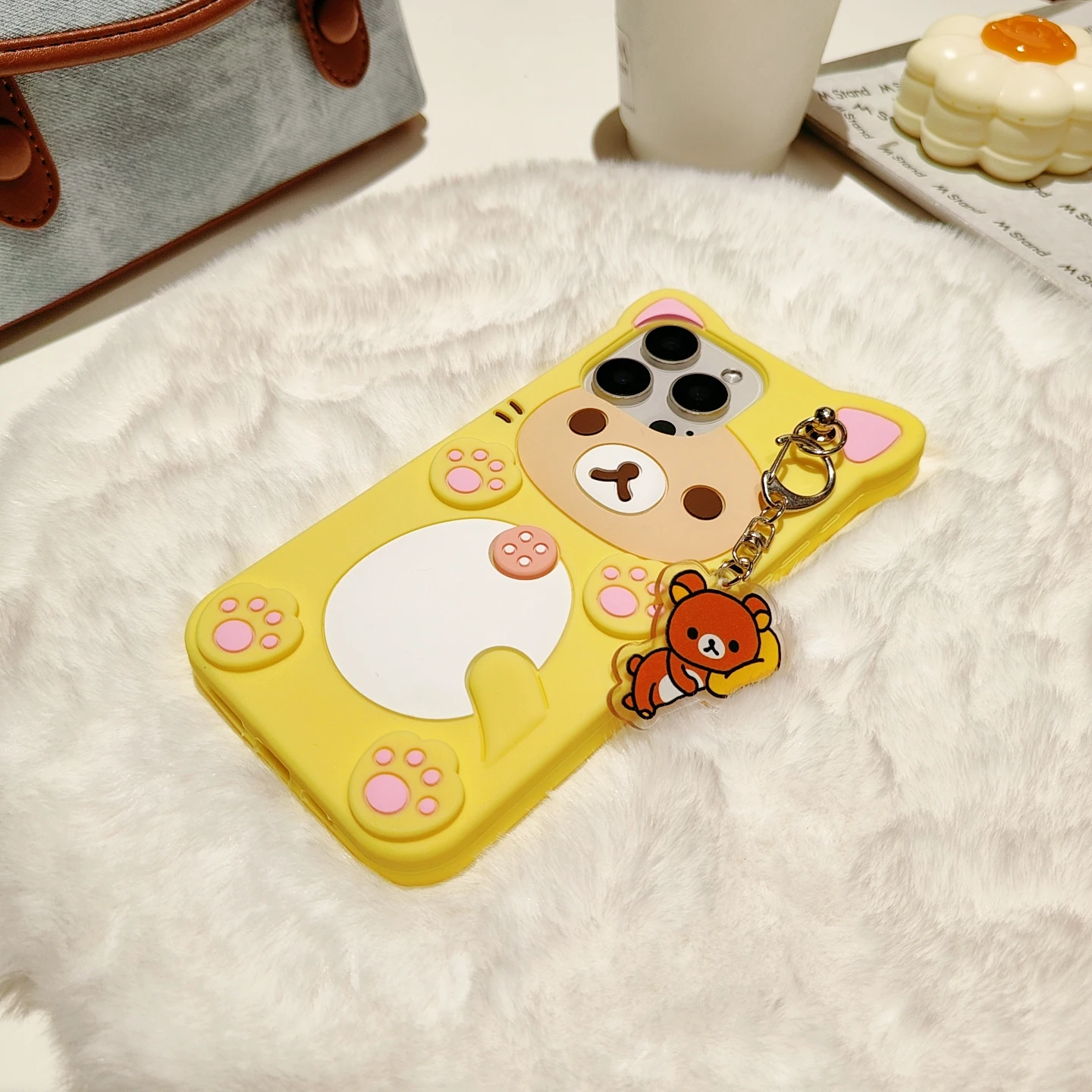 Charming 3D Rilakkuma Phone Case with Key Chain Pendant