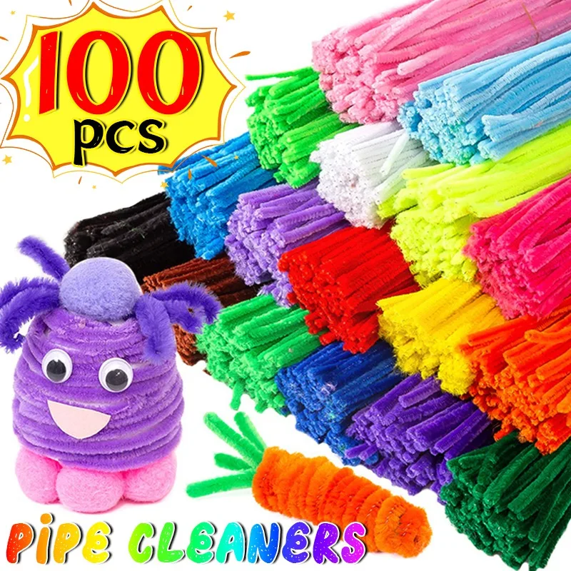 100/10pcs Colorful Chenille Stems Pipe Cleaners Plush Tinsel Stem Wired Sticks Twist Stick Hair Strip DIY Craft Educational Toys