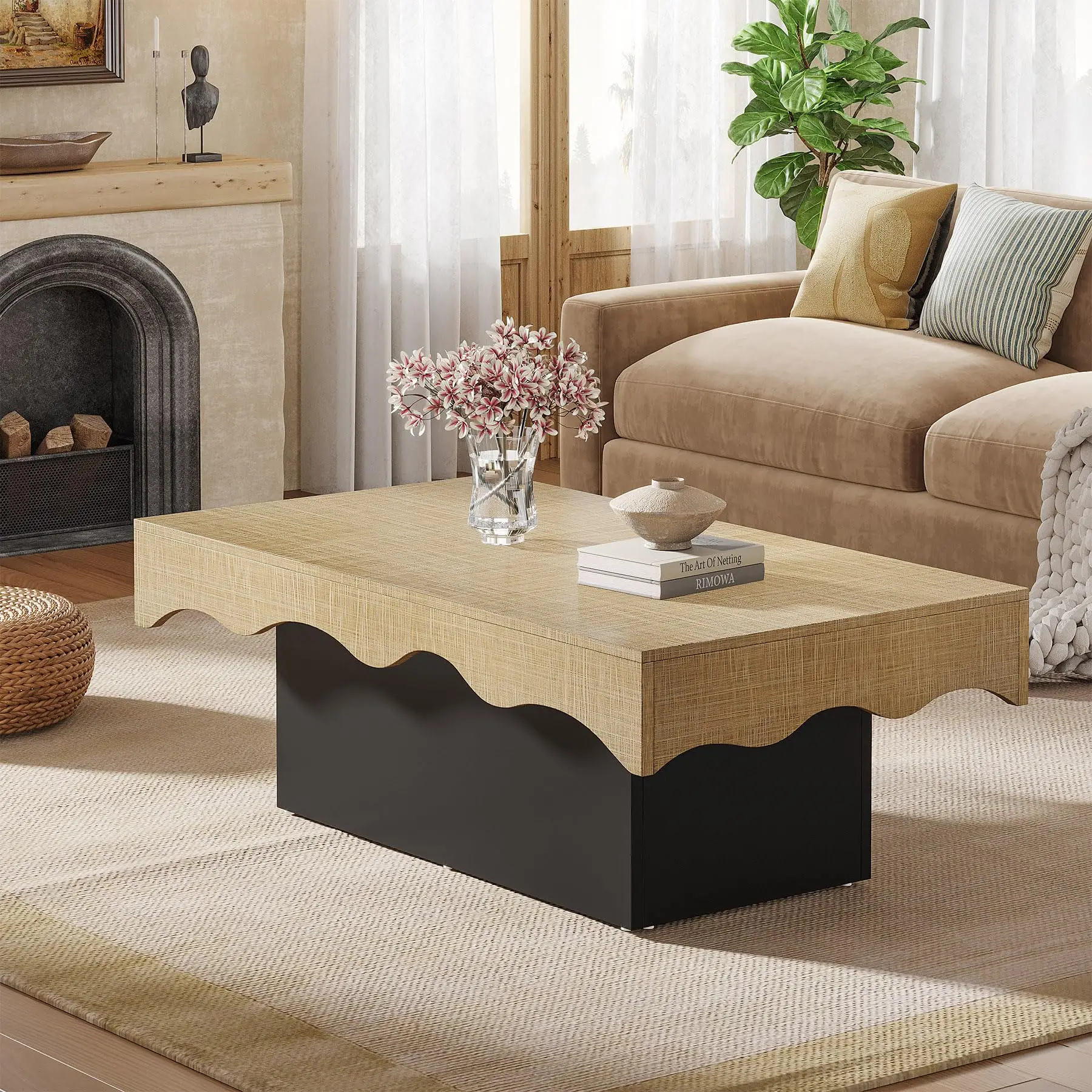 Tribesigns Farmhouse Coffee Tables for Living Room, 45 Inch Rectangular Rustic Classic Cocktail Table, Wooden One Style Fits All 3