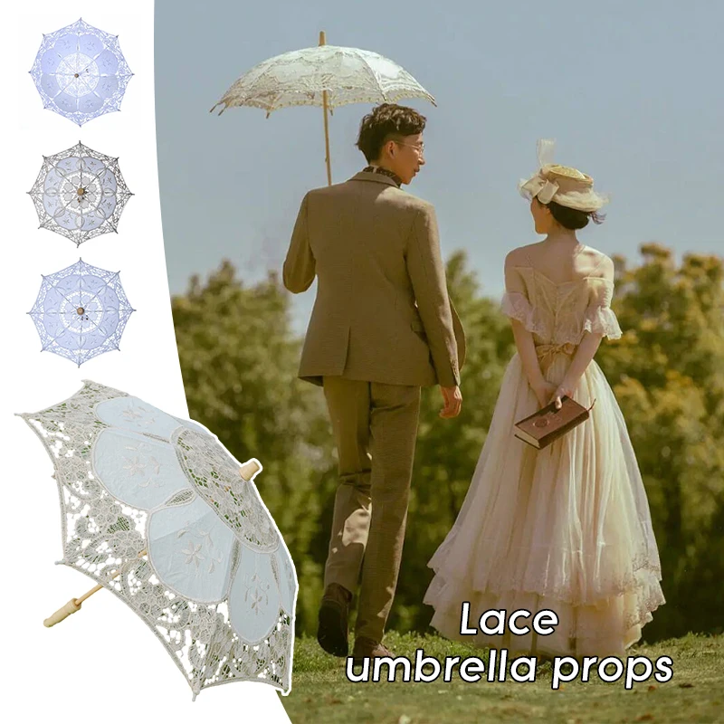 Parasol Dentelle Broderie Fleurs Mariage - Parapluie Photographie Vintage Blanc Ou Beige