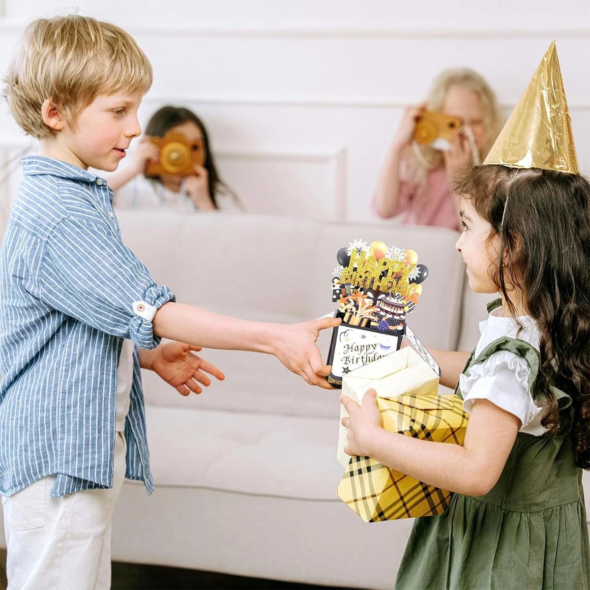 Happy Birthday Card Black and Gold 3D PopUp Greeting Cards Gift for Kids Wife Husband Birthday Gift Festive Party Supplies