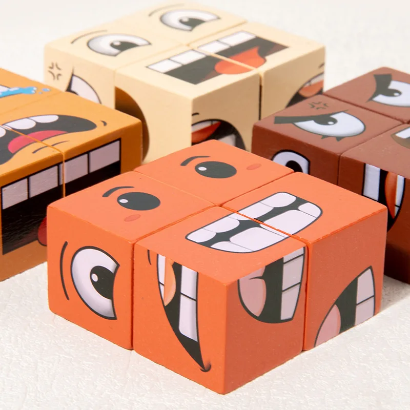 Truth Or Adventure Game Wooden Face Changing Cube Building Blocks Expression Puzzles Toy Montessori Educational Kids Party Games 4
