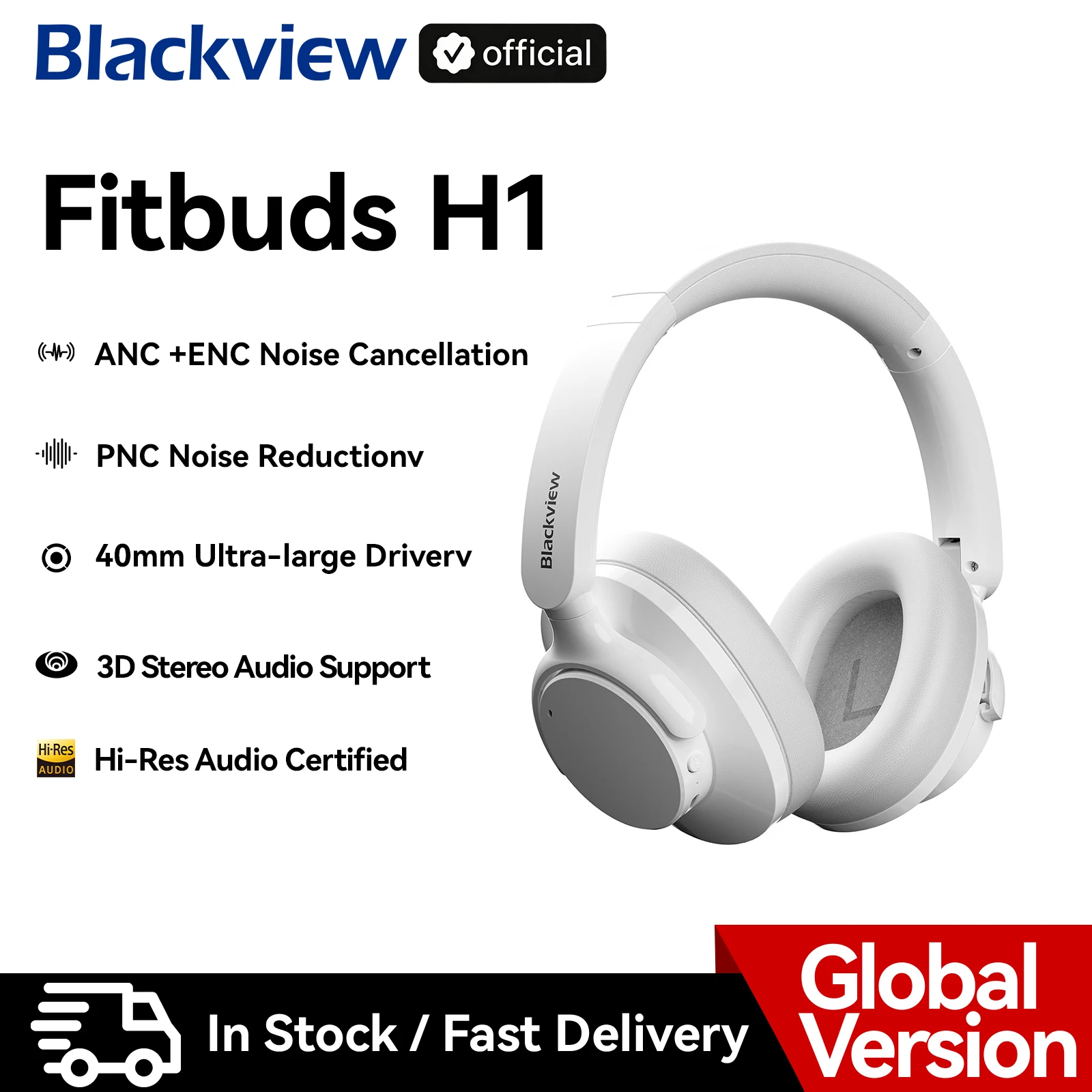 Blackview Fitbuds H1 سماعات رأس هجينة بخاصية إلغاء الضوضاء النشطة بلوتوث 5.4 صوت عالي الدقة فوق الأذن سماعة رأس لاسلكية ANC مع ميك...