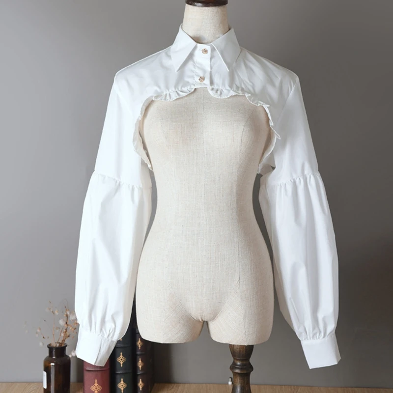 

Fake Collar Women Ruffle Puff Long Sleeve Half Top Blouse Detachable False Collar Sweater Decor Clothing Accessories Retro Party
