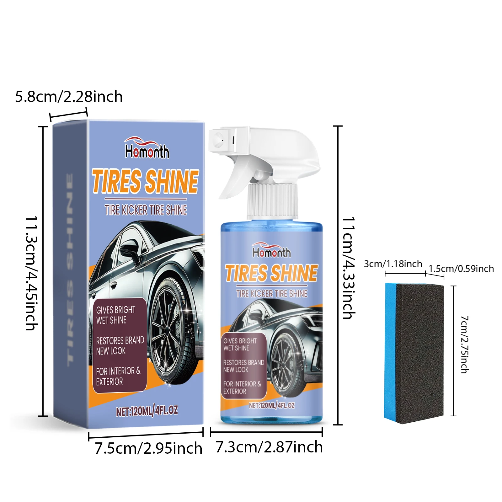 Car Tire Renewal Spray,Long-Lasting Tire Shine Protectant Glaze,Waterproof&Stain-Resistant Formula,Tire Cleaner&Restorer (120ml)