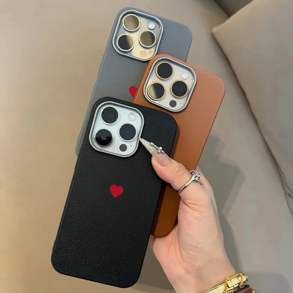 Love Heart Pattern Leather Texture Phone Case