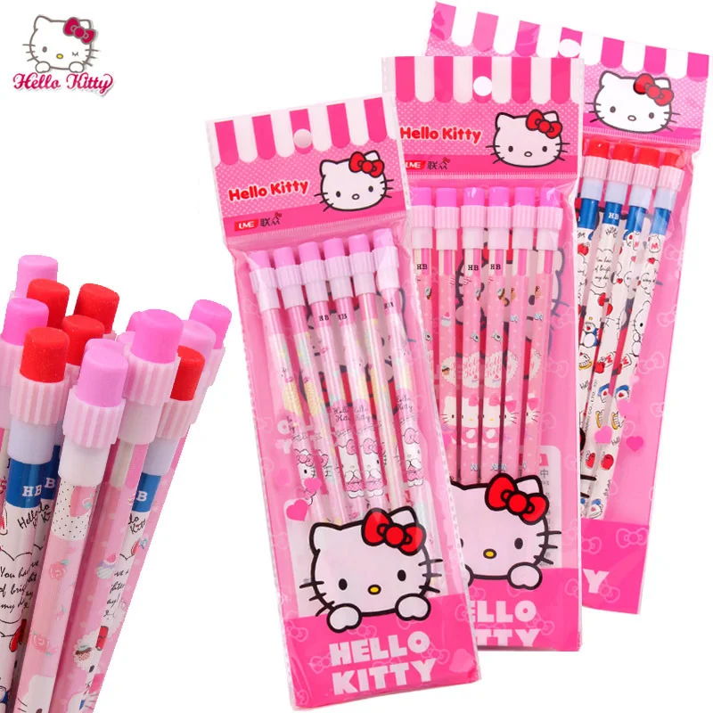 CartoonHelloKittysPrimaryStudentHbPencilSetwithEraserCuteBabyChildrenWritingPencil