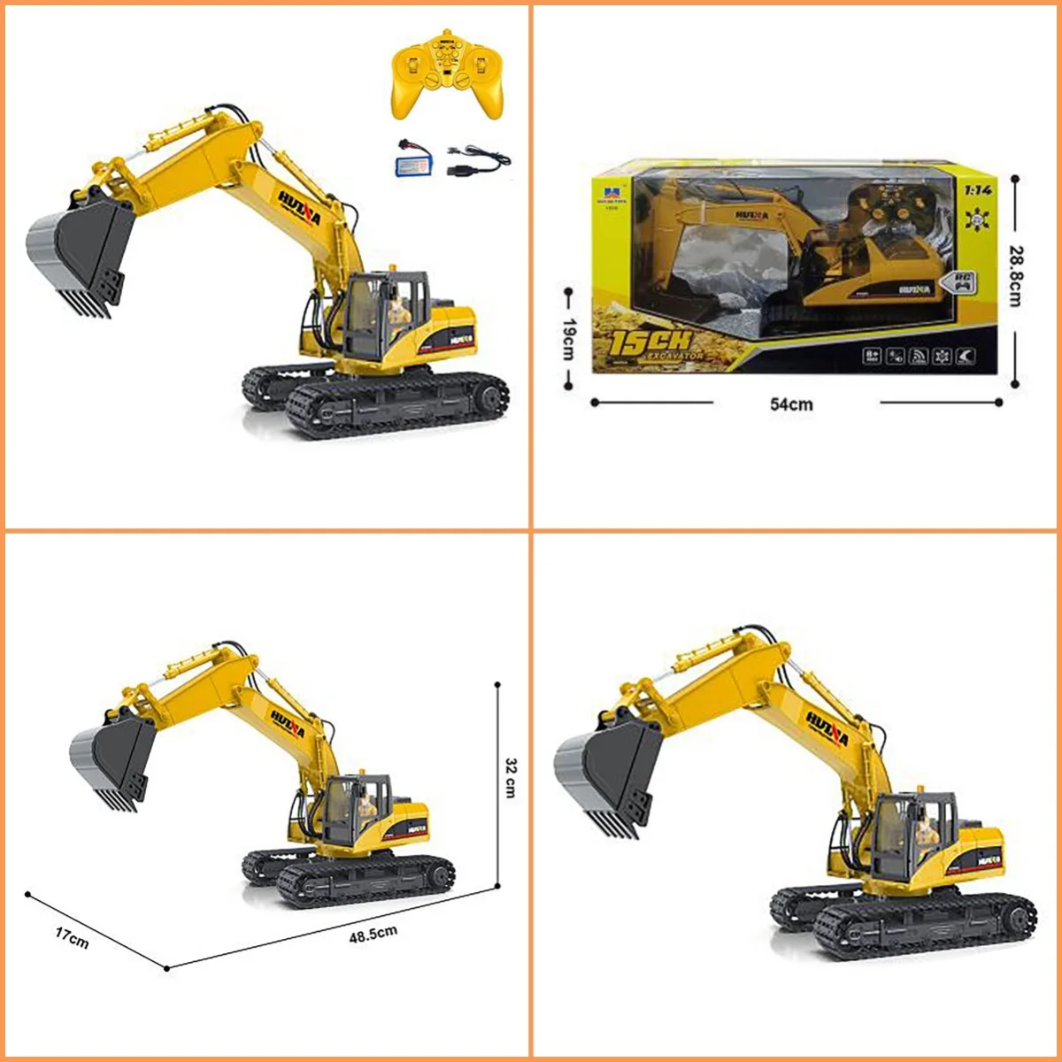 Huina 1/14 Excavatrice RC 1535 - Pelle télécommandée 2.4G 15CH