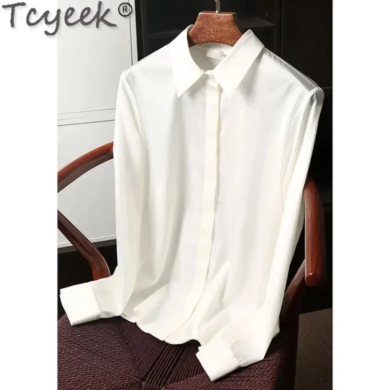 

Long Tcyeek Sleeve Shirt for 90% Mulberry Silk Blouse Women Top Heavyweight 22mm Shirts Ladies Tops and Blouses Outwear