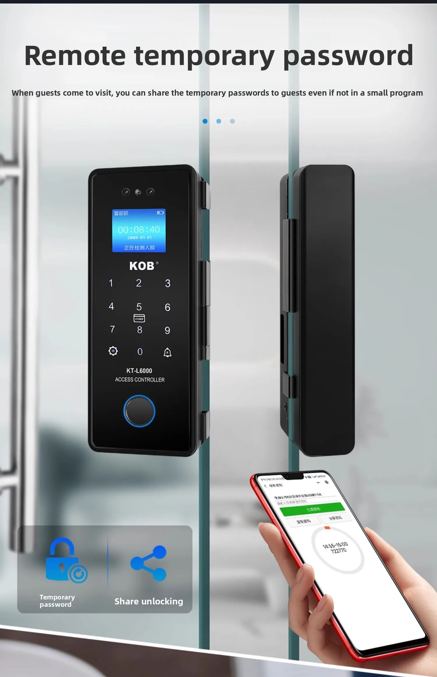 glass door fingerprint lock without opening holes Framed sliding door Intelligen