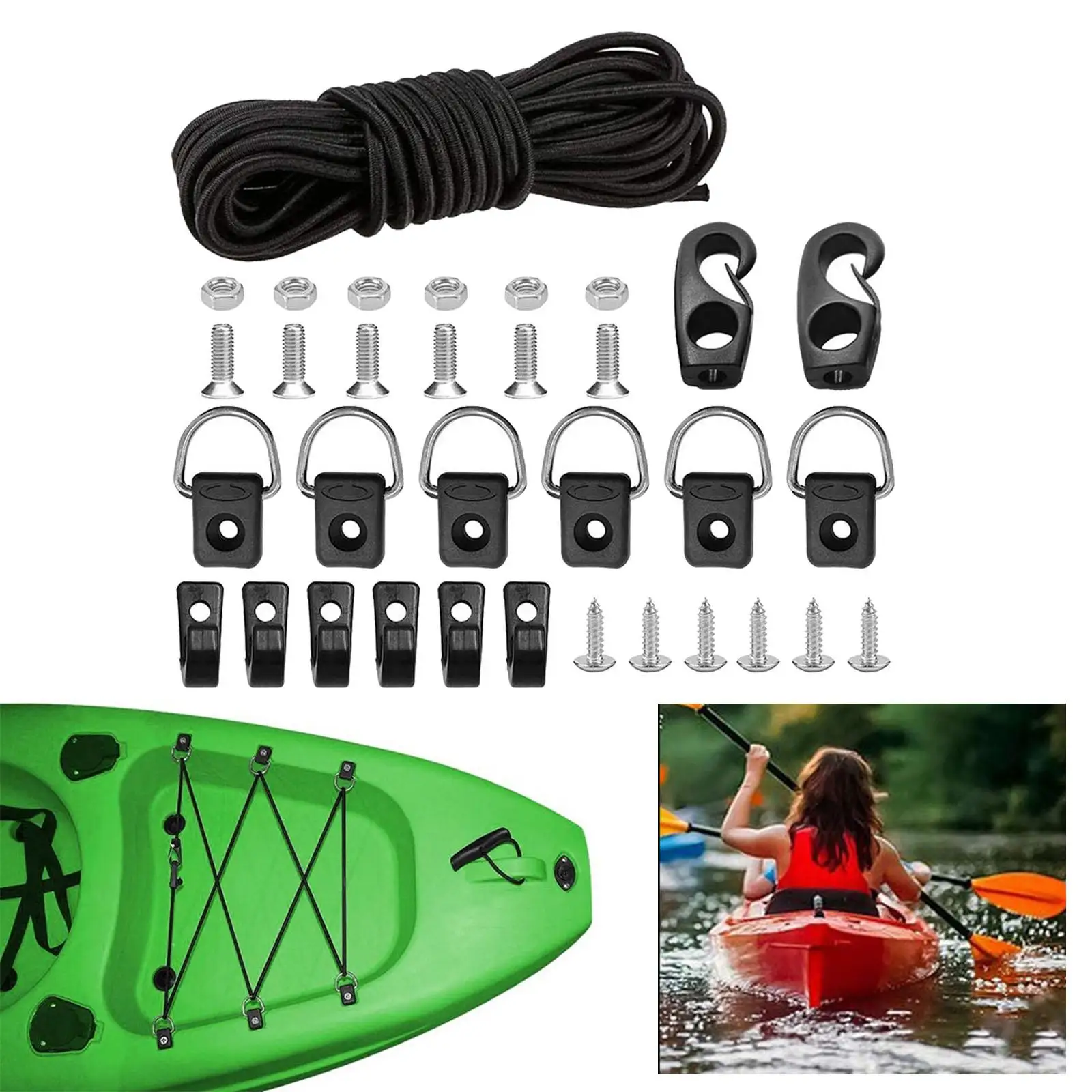 Kayak Deck Rigging Screws J Hooks D Rings Bungee Cord for Camping Outfitting Boat Canoe Accessories