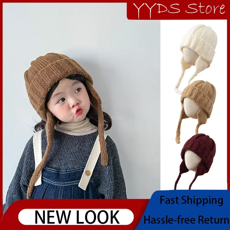 Cute Parent-child Style Solid Color Knitted Wool Hat, Autumn/Winter Warm Ear Protection Beanie for Women and Girls