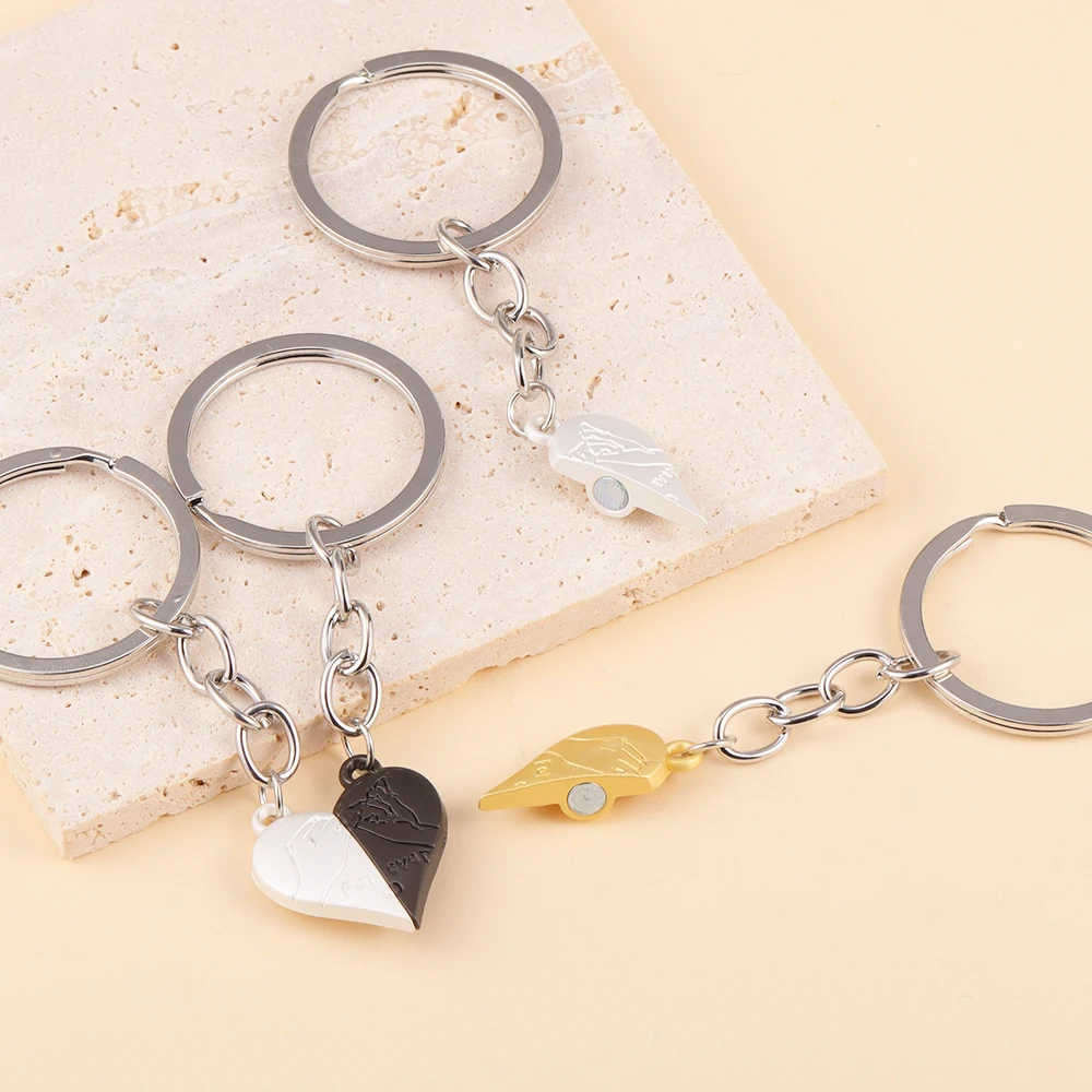 1Pair Cute Love Heart Magnetic Keychain for Couple Friend Women