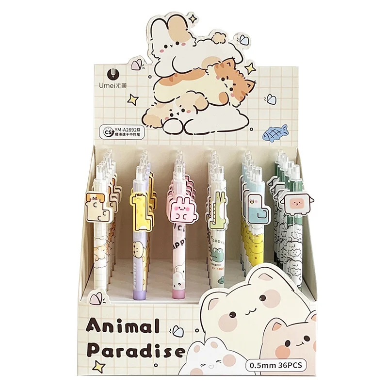 

36 pcs/lot Kawaii Giraffe Erasable Gel Pen Cute 0.5mm Blue Ink Signature Pens Stationery Gift School Writing Supplies