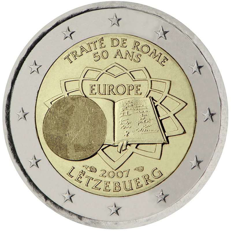50 ° Anniversario Del Lussemburgo Della Firma Del Trattato Di Roma Sulla Moneta Commemorativa 2007 2 Euro Holographic Craft Unc
