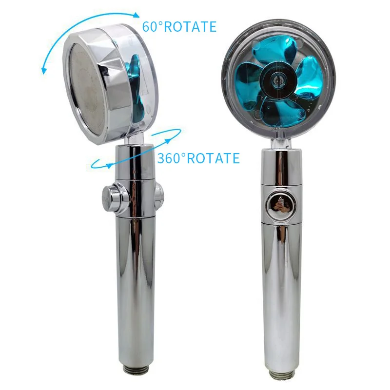 360°Swivel Shower Head Water Saving High Preassure Turbo Propeller Flow Showerhead with Fan Built-in Filter Bathroom Accessories 3