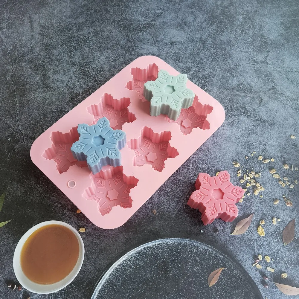 6 Cavities Snowflake Shaped Silicone Soap Mold DIY Candle Making Mold Cake Cookies Pastry Baking Tool Kitchen MoonCake Tools