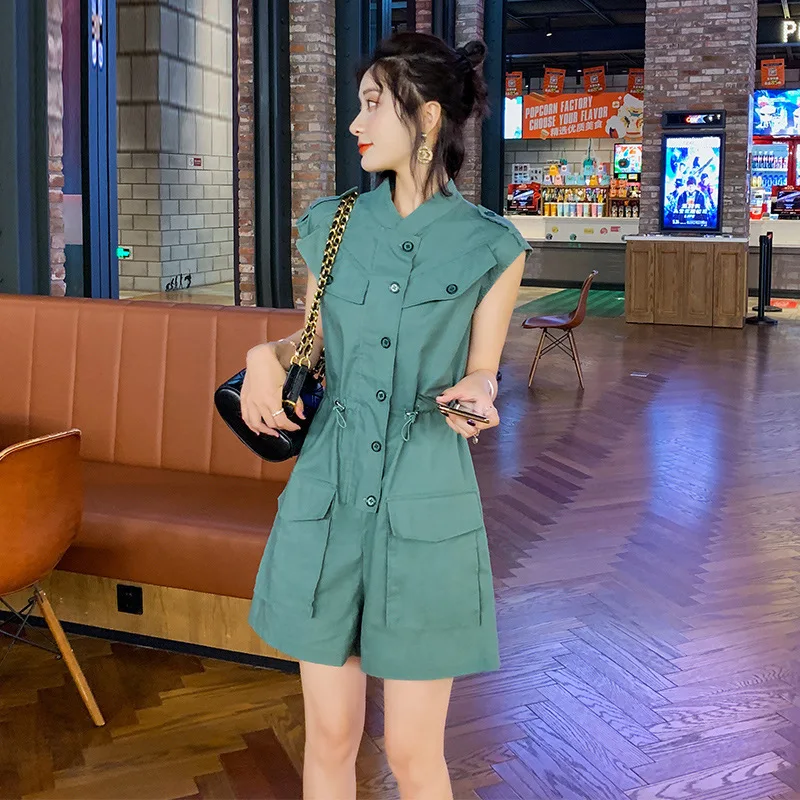 

Summer Jumpsuit Outfits Overalls for Women Korean Fashion High Waist Wide Leg Short Cargo Pants Rompers with Pockets Bodysuit