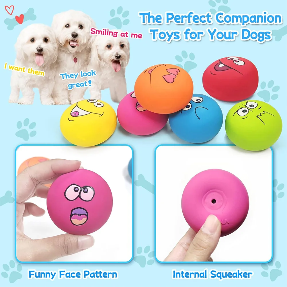 6pc Latex Dog Squeaky Toys Soft Smiley Face Dog Toys Chewing Squeaky Toy Fetch Play Balls for Puppy Small Pets Dog Accessories 5
