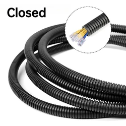 Insulated Corrugated Tube for Wire and Cable Protection - 1m to 10m Length Options (Black Closed)