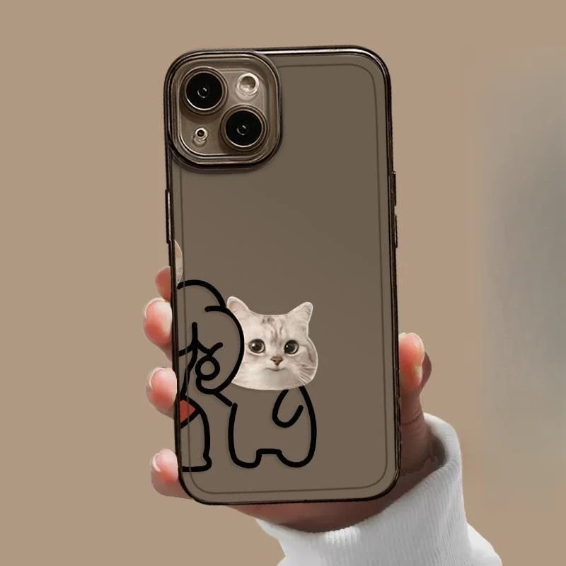 Muscle Dog and Shy Cat Couple Case for iPhone