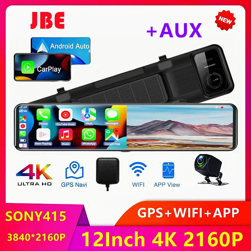4k 3840*2160p 12 Inch Car Dvr Dash Cam Wifi Gps Sony Imx415 Rear View