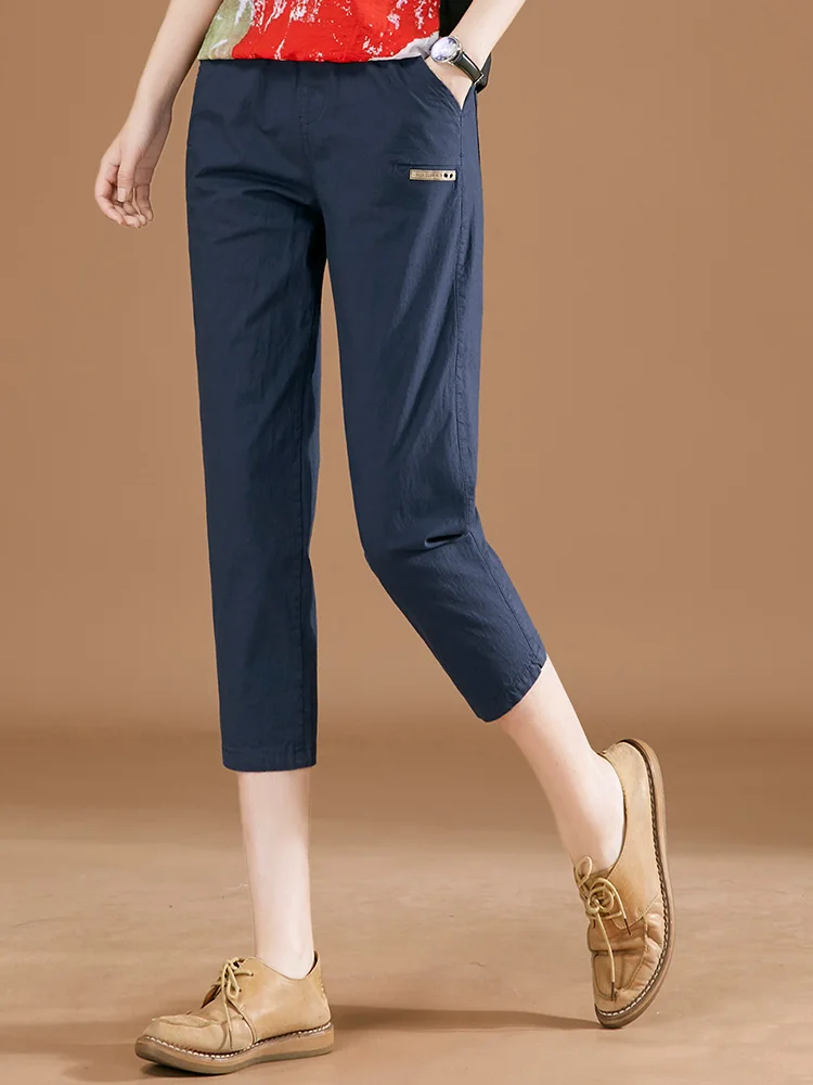 

HCXR Women Pant 2023 Summer Slim Straight Pure Color Elastic Waist Pant Casual All-match Elegant Long Trouser
