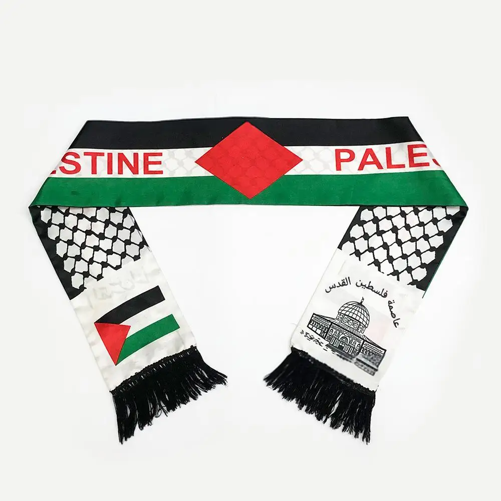 Palestine flag Scarf Cartoon Printing The Dome of the Rock and Maps Satin Palestinian National Day Scarves Shawl