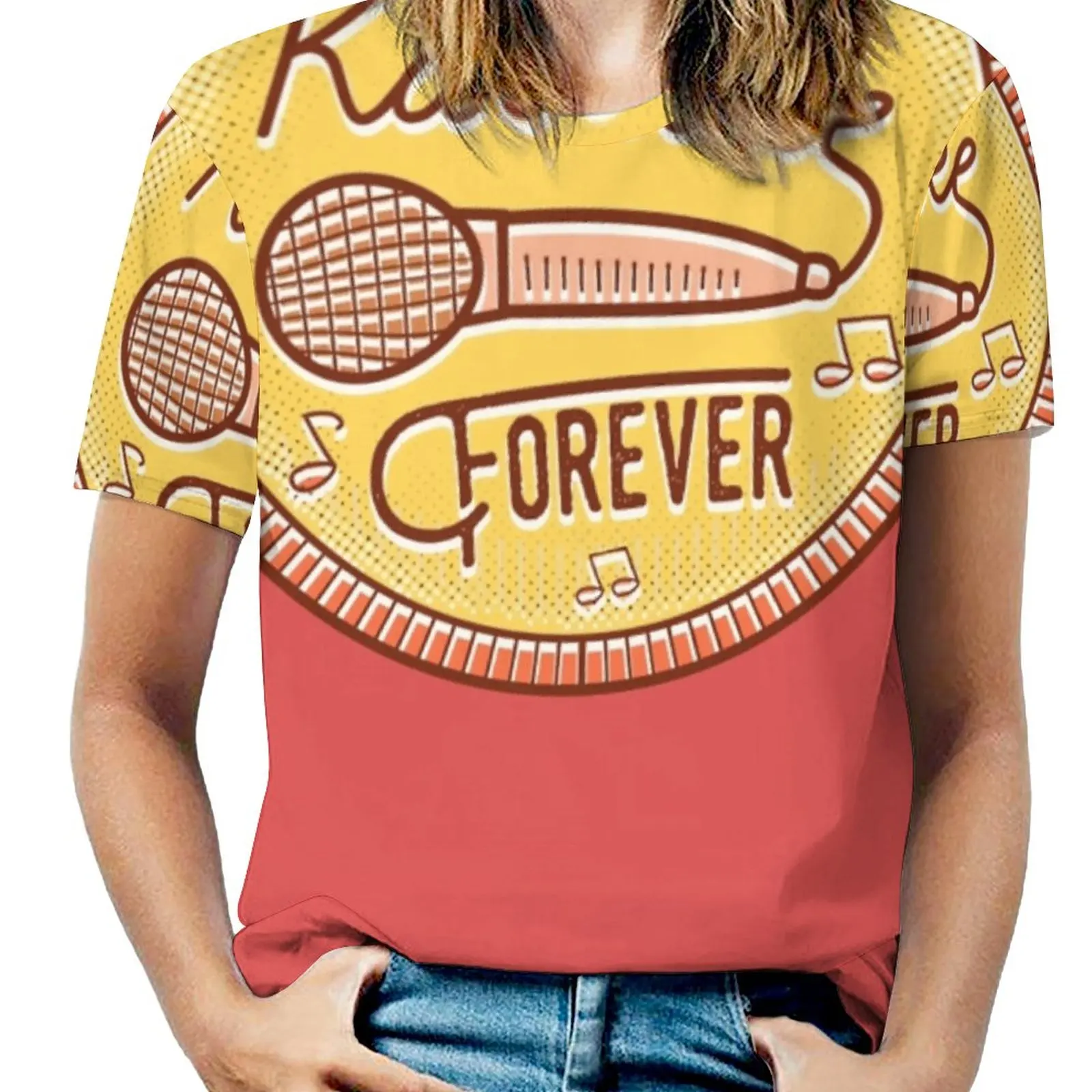 

Женская футболка с коротким рукавом, круглым вырезом и принтом